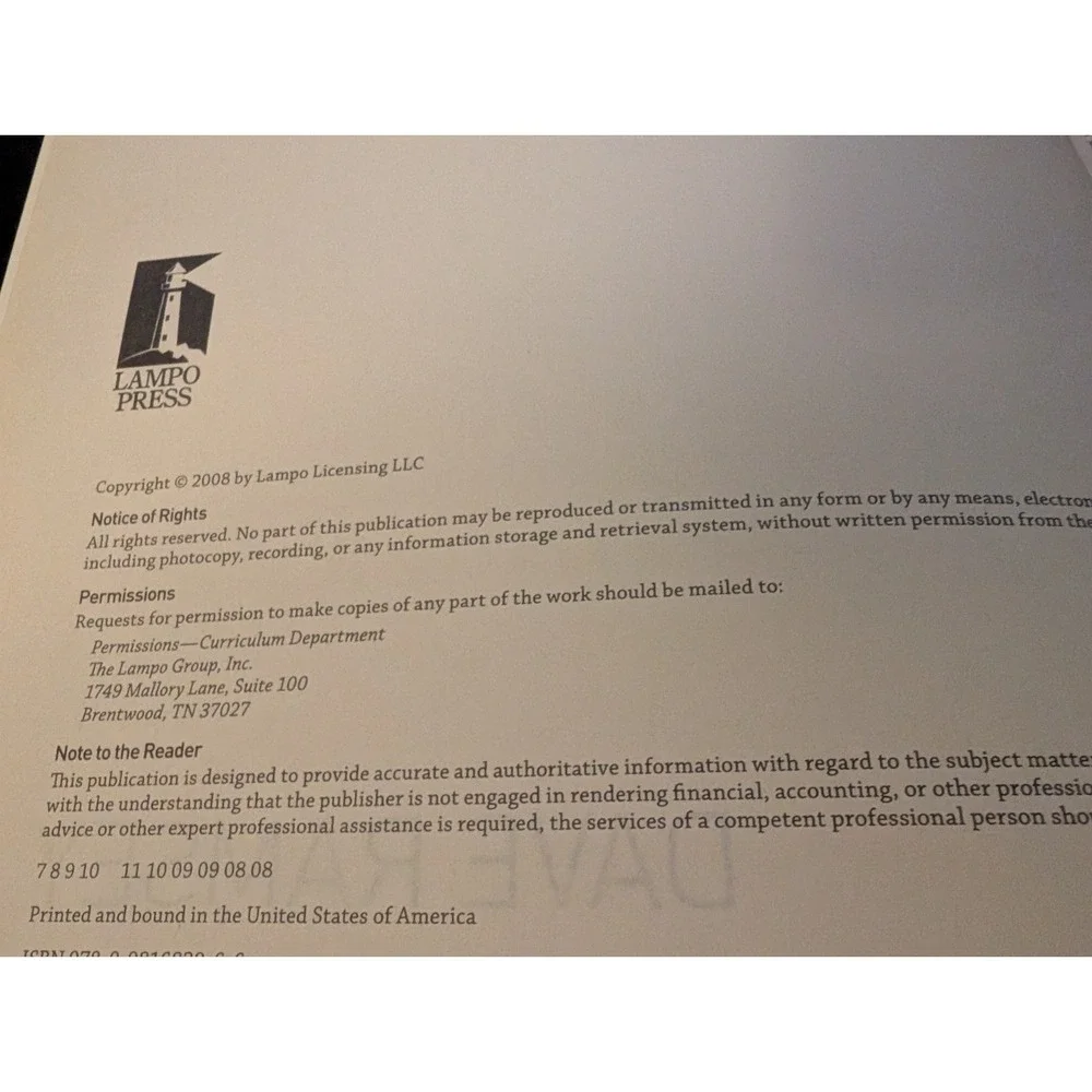 Foundations In Personal Finance Financial Peace Dave Ramsey School Curriculum